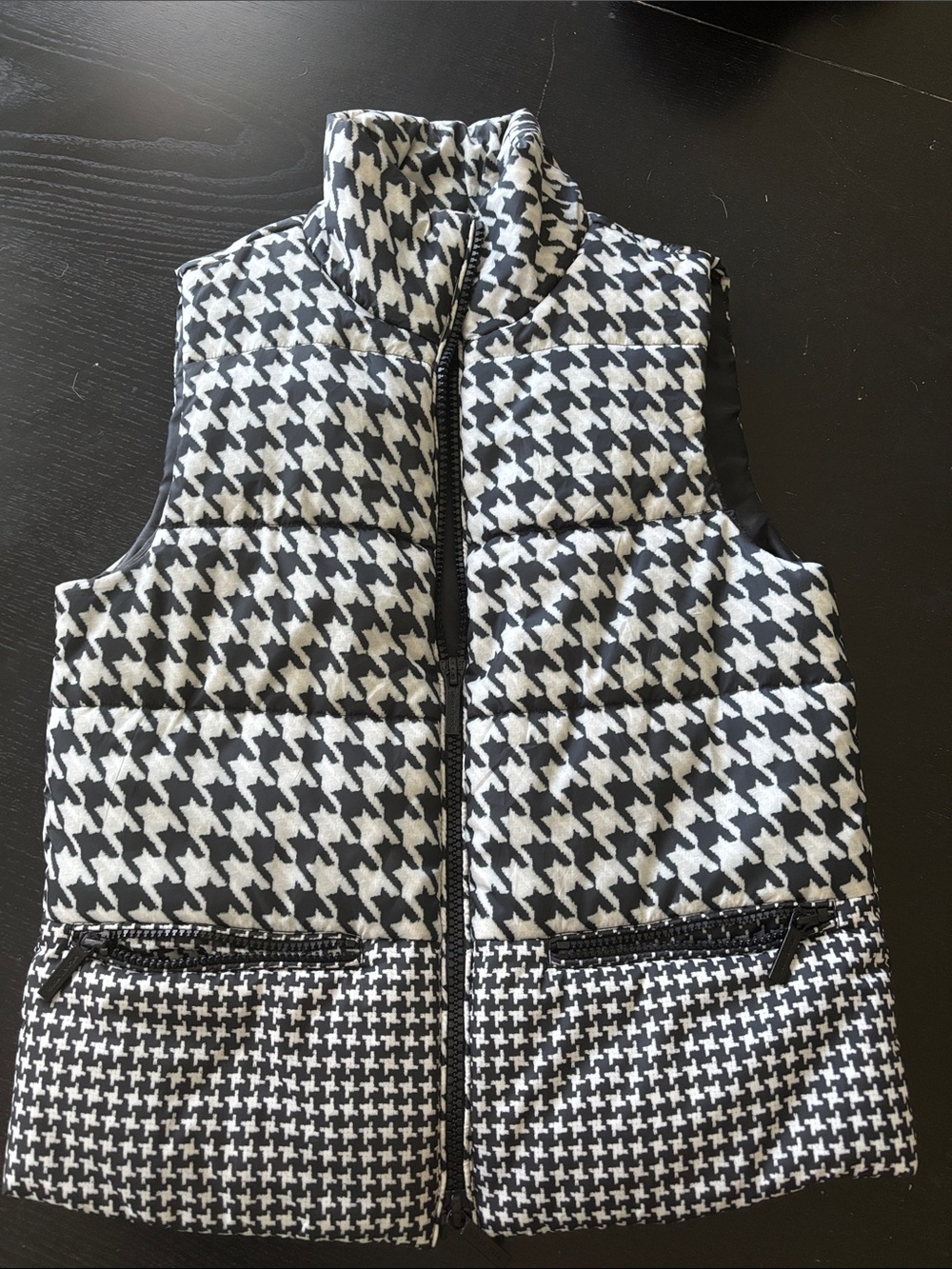 Michael Kors, Black and White Houndstooth Puffer Vest
